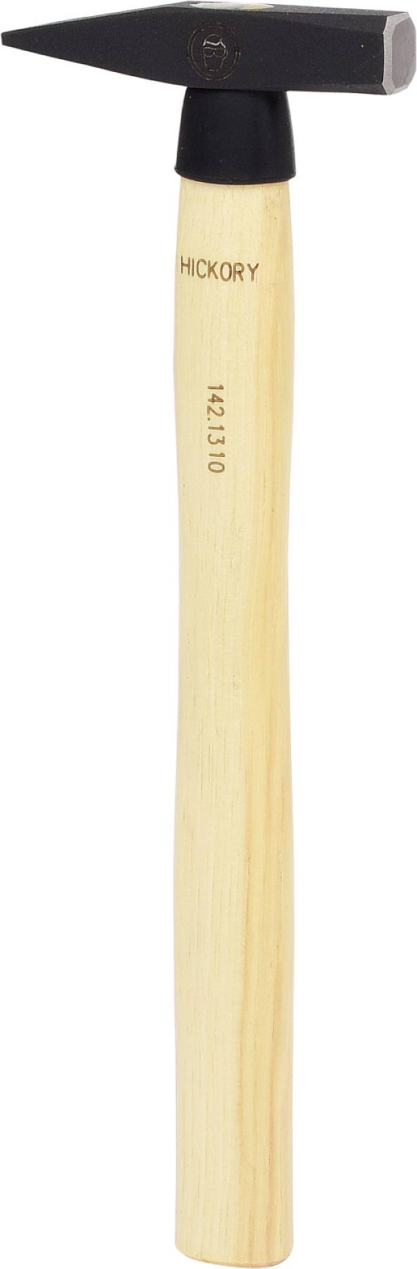 Ein Hammer mit Holzgriff und schwarzem Kopf, auf dem der Schriftzug 'Hickory' steht. Verwendet zum Nageln oder für leichte Schlagarbeiten.