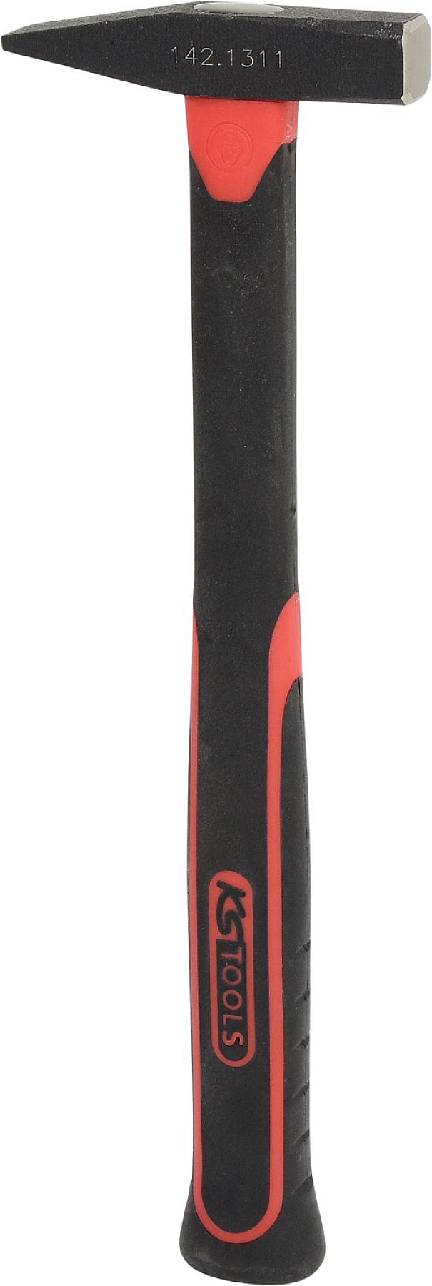 Ein schwarzer Hammer mit rotem Griff und dem Logo 'KS Tools'. Der Kopf des Hammers hat eine rechteckige Form.