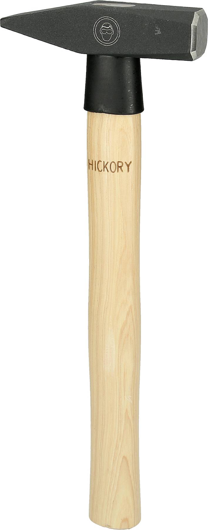 Ein Hammer mit schwarzem Kopf und Holzgriff, auf dem 'Hickory' steht.