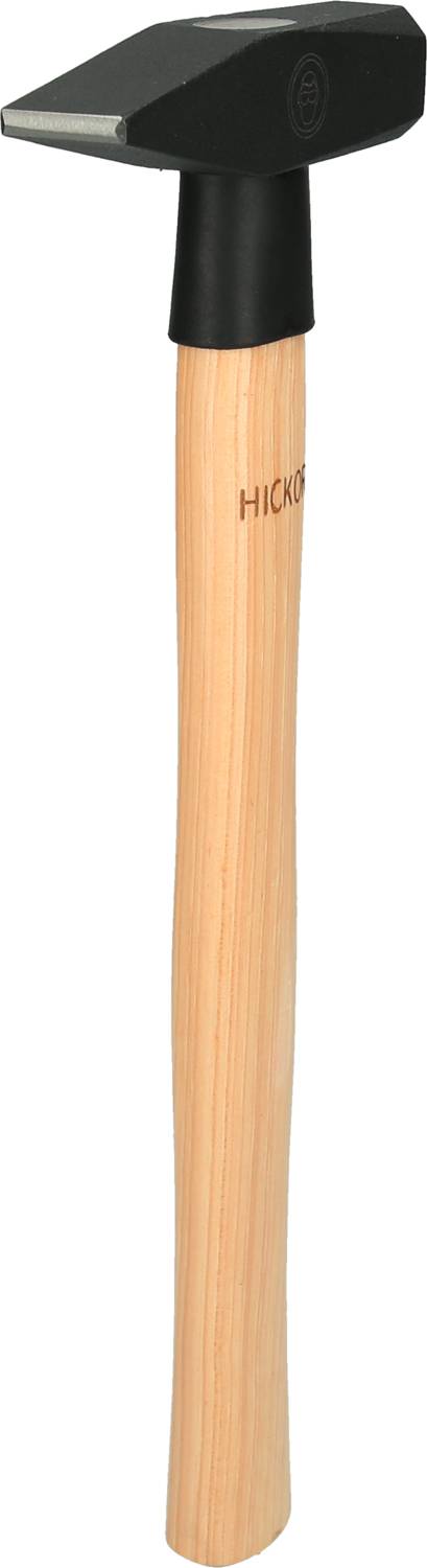 Ein Hammer mit einem Holzgriff und einem schwarzen Metallkopf, geeignet für das Handwerk oder Bauarbeiten.