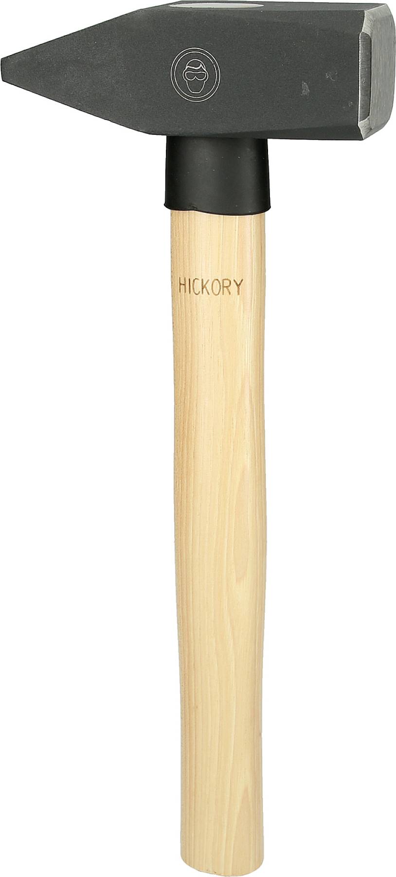 Ein Hammer mit metallischem Kopf und Holzgriff. Der Griff ist mit 'Hickory' beschriftet.