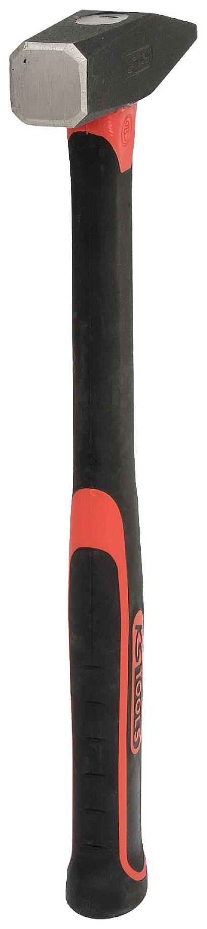 Ein schwarzer Hammer mit rotem Griff und flachem Kopf, geeignet für allgemeine Handwerksarbeiten.