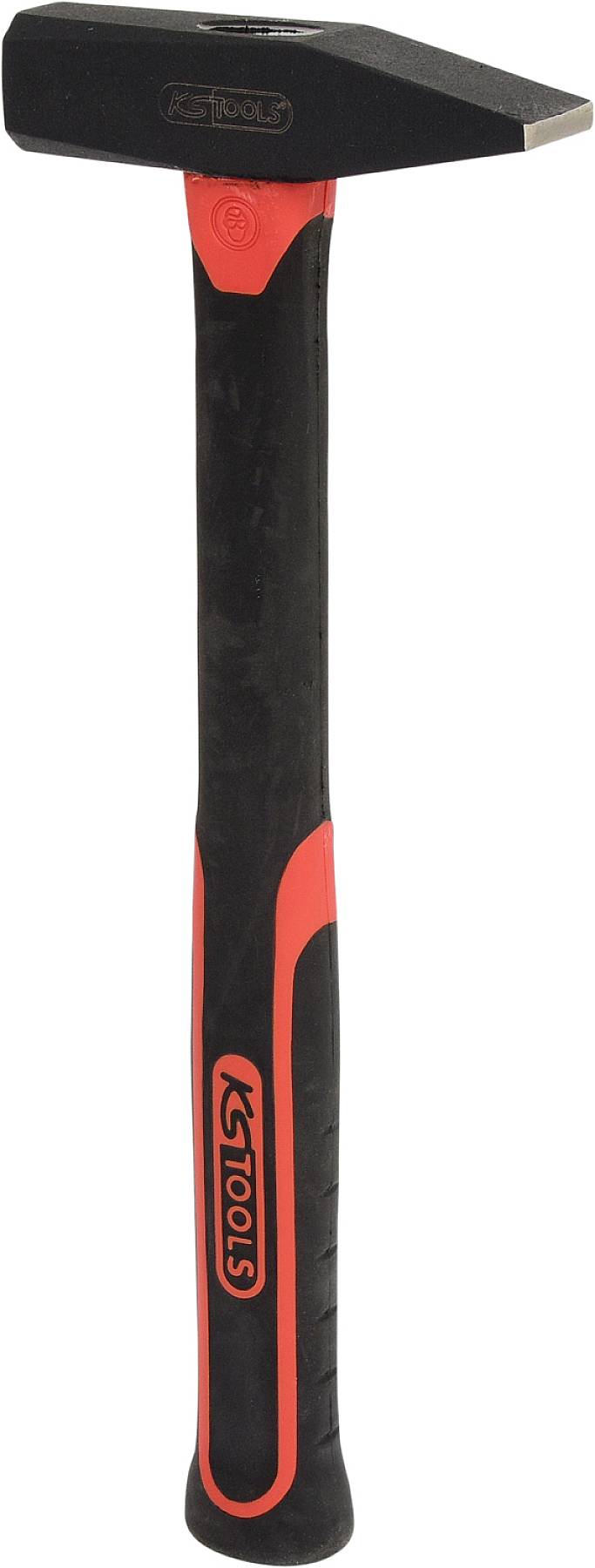 Ein schwarzer Hammer mit rotem Griff, Herstellerlogo 'KS Tools' auf dem Griff.