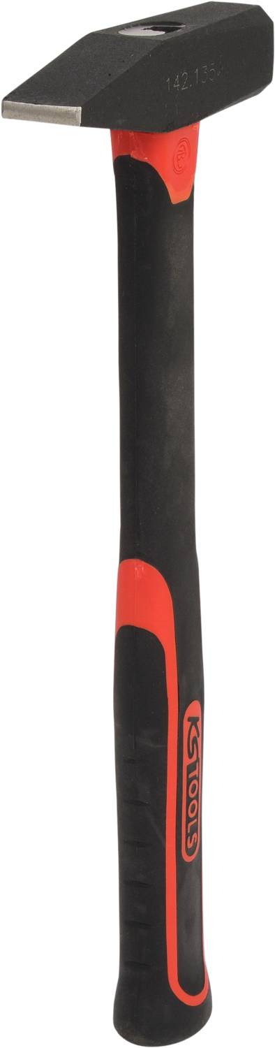 Schwarzer und roter Hammer mit ergonomischem Griff, geeignet für Bauarbeiten.