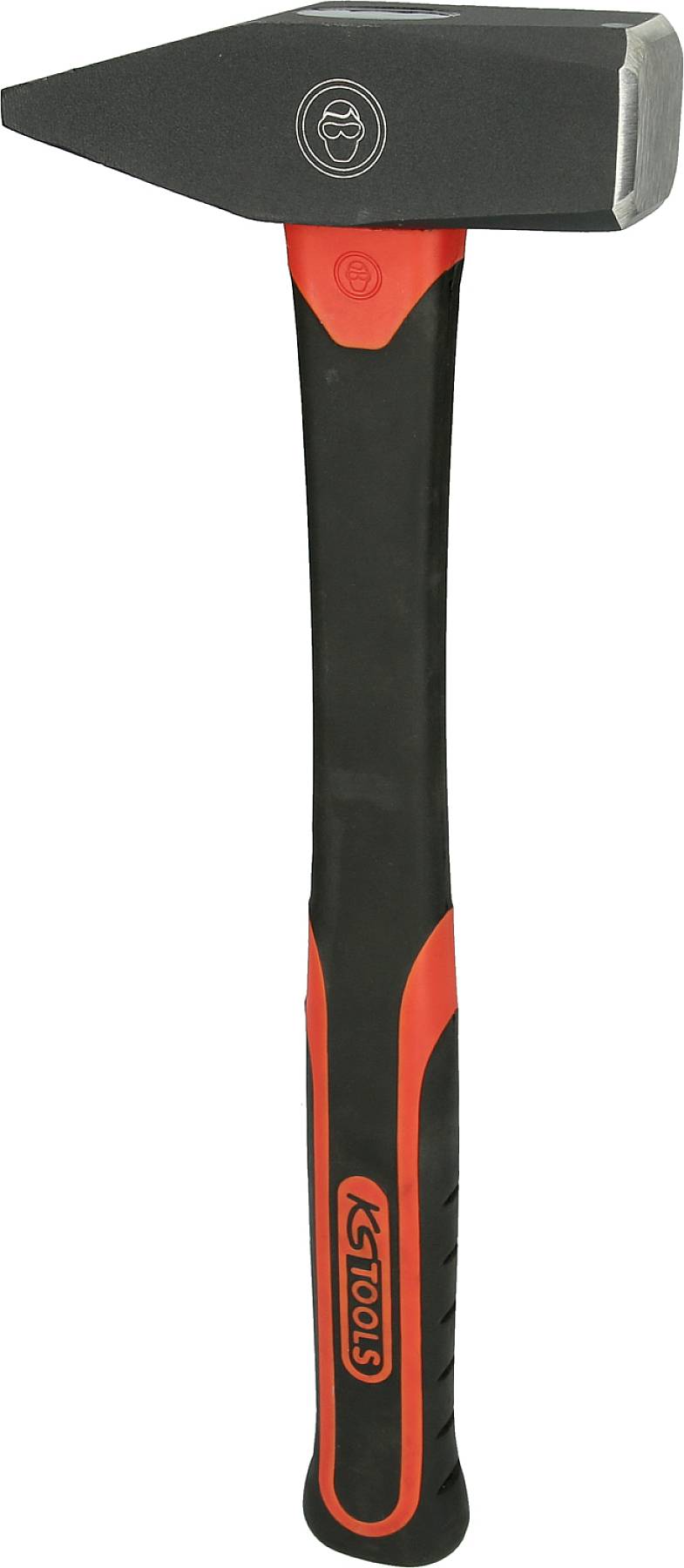 Ein schwarzer Hammer mit rotem Griff, geeignet für schwere Arbeiten.