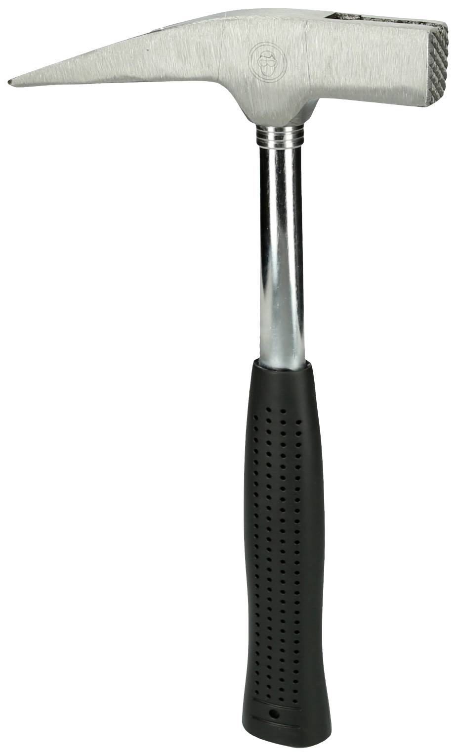 Ein Hammer mit silbernem Kopf und schwarzem Griff. Der Kopf hat eine quadratische Schlagfläche und eine spitze Seite für präzise Arbeiten.