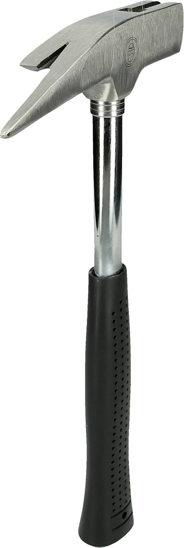 Ein Claw-Hammer mit schwarzem Griff und silbernem Kopf, perfekt zum Einschlagen oder Herausziehen von Nägeln geeignet.