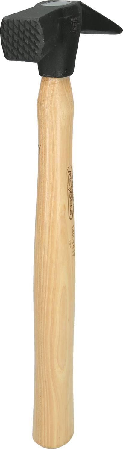 Holzhammer mit schwarzem Kopf. Der Griff ist aus hellem Holz gefertigt und zeigt eine handelsübliche Form für Handwerkzeuge.