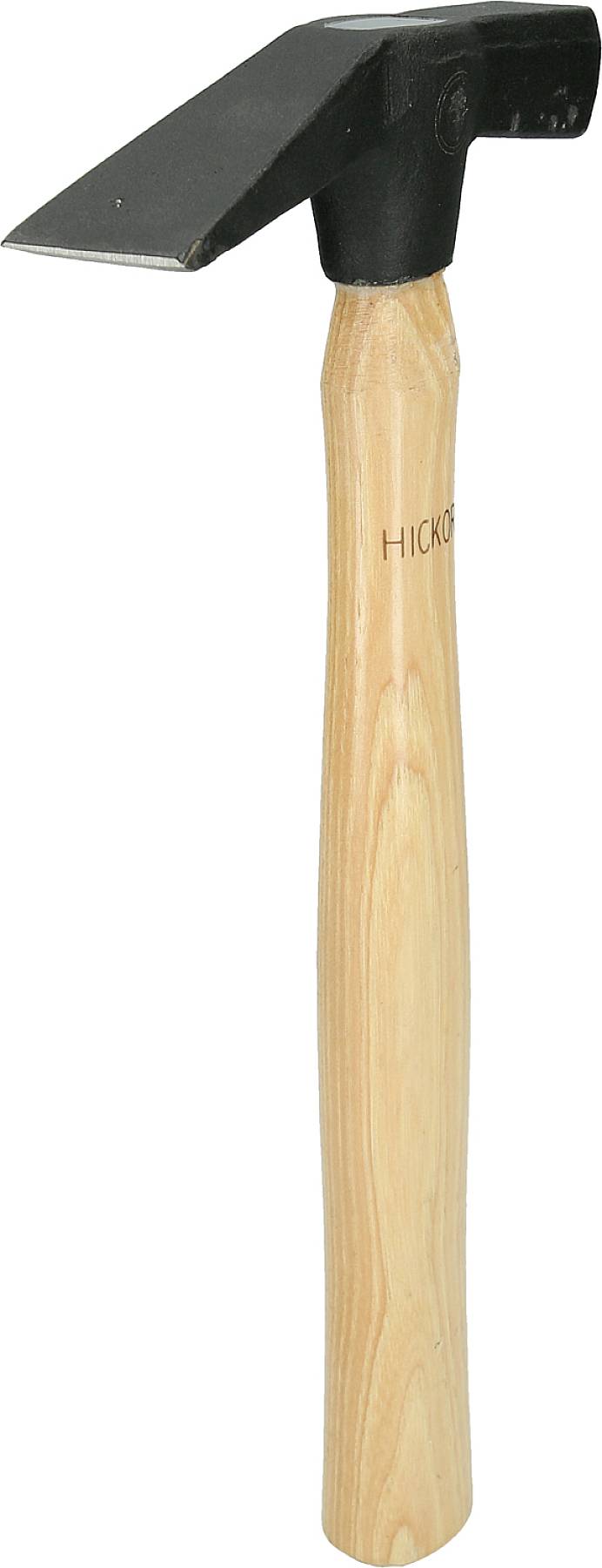 Holzhackhammer mit schwarzem Kopf und hölzernem Griff, oft für Steinmetzarbeiten verwendet.