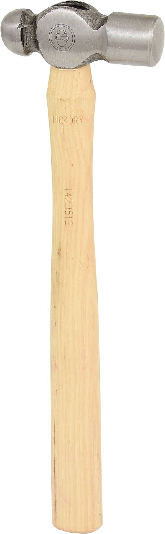 Hammer aus Metall mit Holzstiel. Der Stiel ist glatt und hell, der Kopf robust und glänzend, geeignet für handwerkliche Arbeiten.