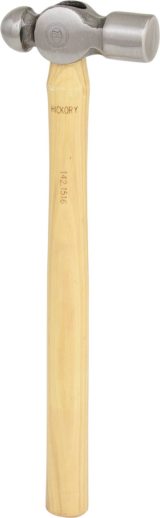 Ein Hammer mit einem Holzgriff und einer Metallkappe.