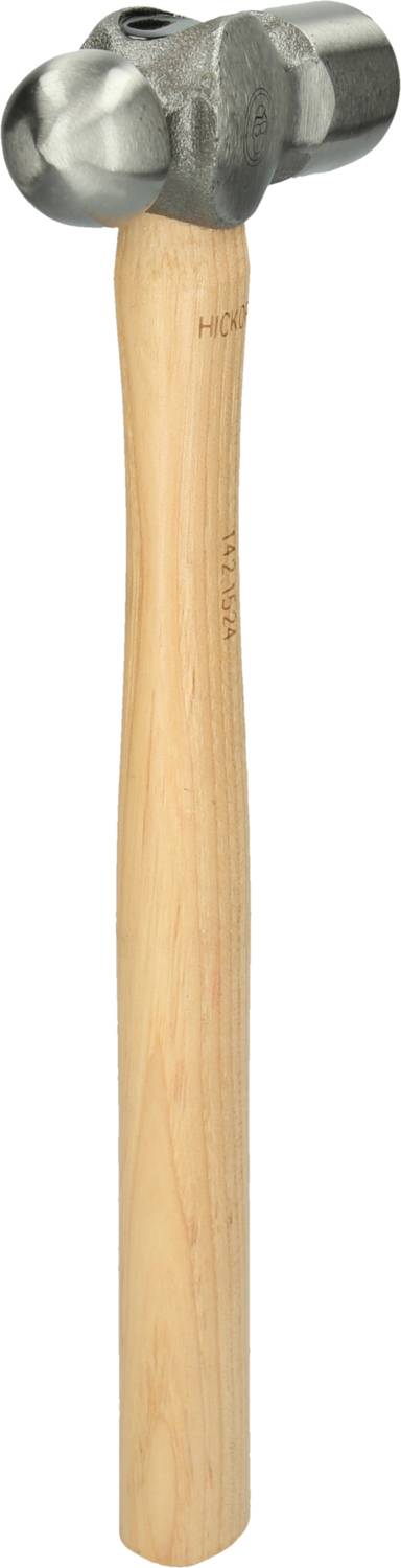Hammer mit Holzgriff und runder Metallkopf, geeignet zum Hämmern oder Bearbeiten von Metall.