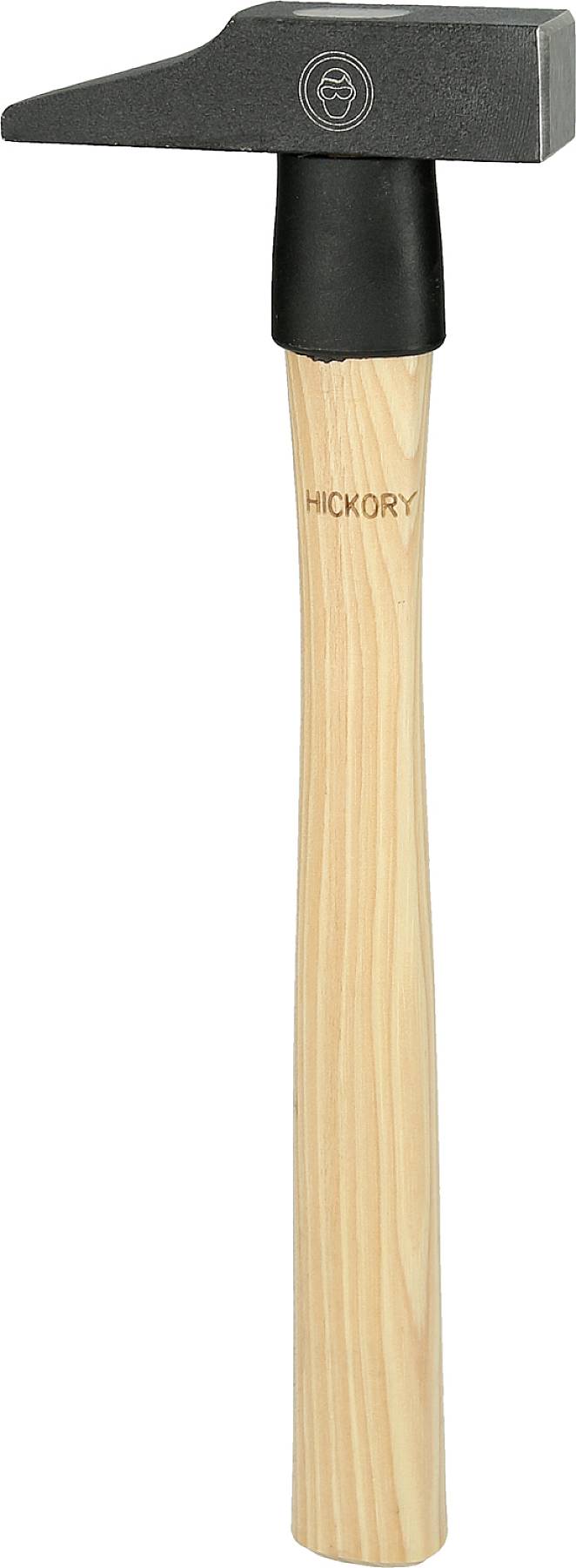 Ein Zimmermannshammer mit Holzgriff und schwarzem Metallkopf.