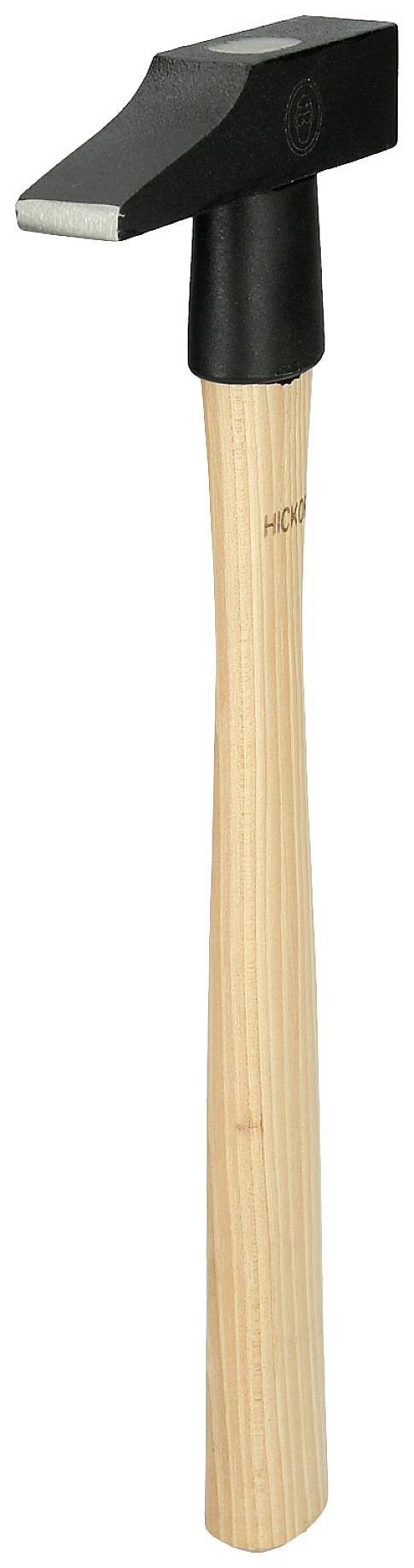 Ein moderner Hammer mit einem schwarzen Metallkopf und einem glatten, hölzernen Griff, geeignet für verschiedene handwerkliche Arbeiten.