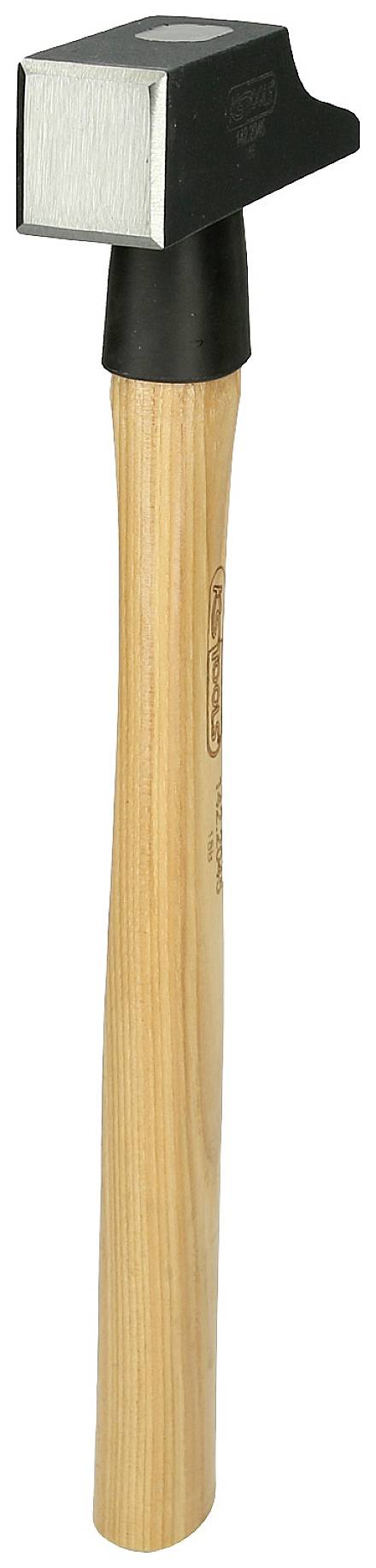 Ein Hammer mit einem hölzernen Griff und einem metallenen Kopf, geeignet für handwerkliche Arbeiten.