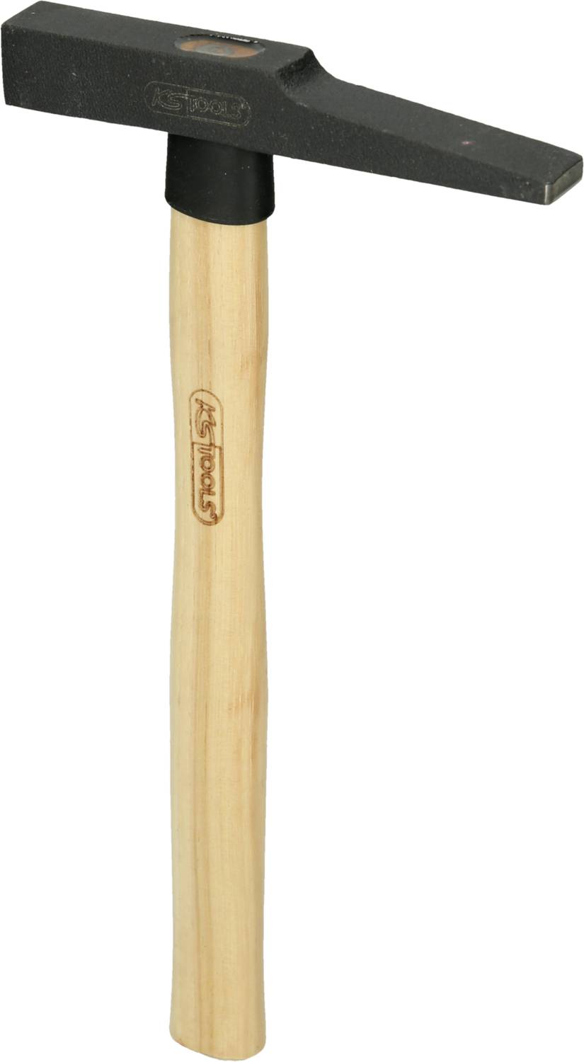 Ein Schreinerhammer mit einem hölzernen Stiel und einem schwarzen Metallkopf, geeignet für Präzisionsarbeiten in der Holzbearbeitung.