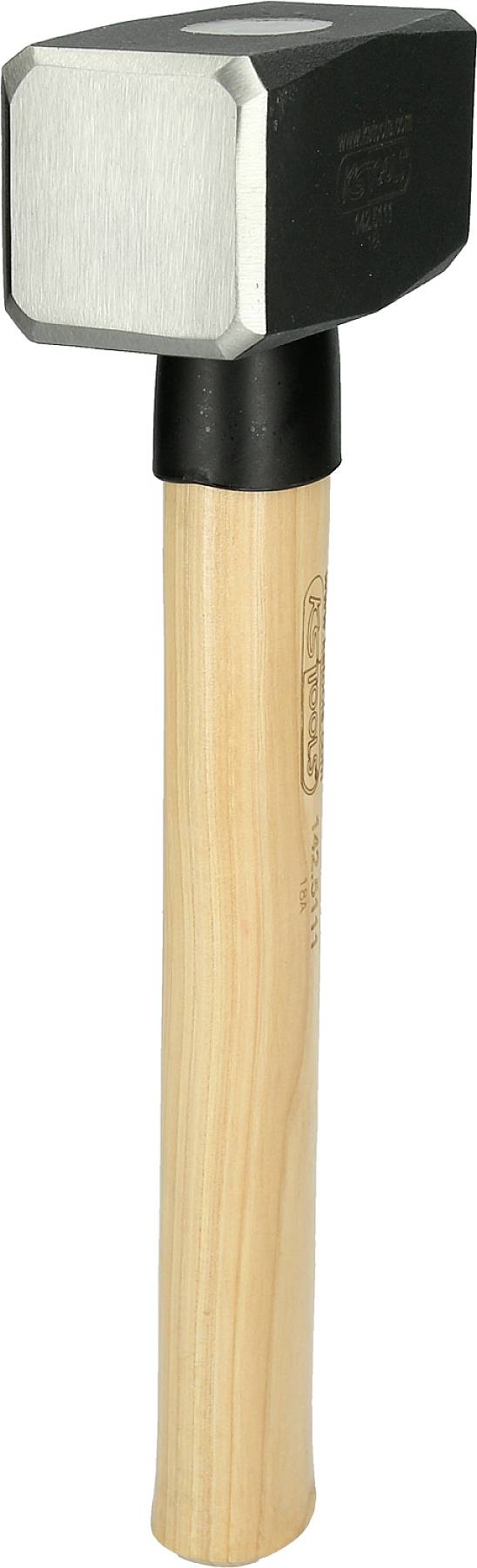 Hammer mit Holzgriff und schwarzem Stahlkopf, geeignet für schwere Arbeiten und Bauprojekte.