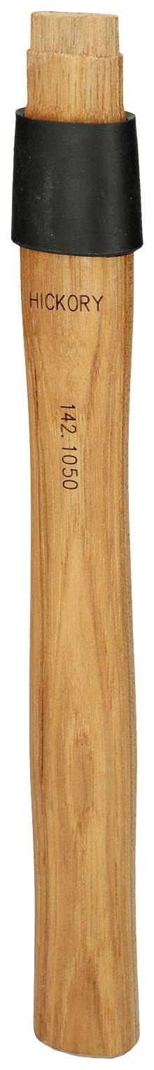 Holzgriff eines Werkzeugs aus Hickory-Holz, oben mit schwarzem Schutzring. Geprägt mit dem Schriftzug 'HICKORY' und 'INR. INDIA'.