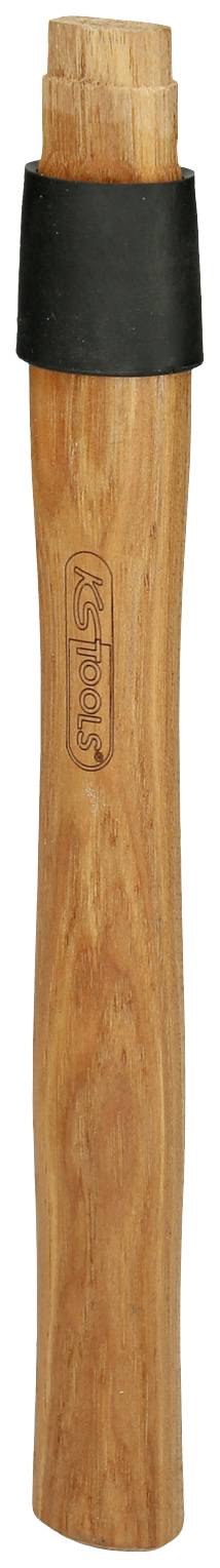 Ein Holzküchengerät mit einem schwarzen Gummigriff am oberen Ende, vermutlich ein Stampfer oder Muddler, aufrecht stehend.