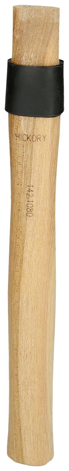 Ein hölzerner Hammerstiel aus Hickory mit einem schwarzen Kunststoffhals. Vertikale Markierungen sind auf dem Stiel zu sehen.