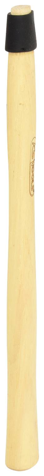 Ein hölzerner Hammerstiel mit einem schwarzen Gummikopf, vertikal ausgerichtet. Geeignet für Schweifhämmer.