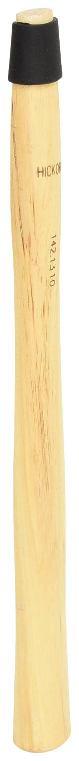 Ein hölzerner Schlägergriff mit einem schwarzen Kautschukkopf.