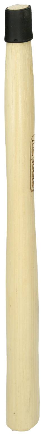Ein Holzhammerstiel mit schwarzem Endstück, geeignet zum Austausch in einem Hammerkopf.