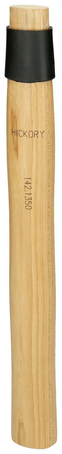 Holzgriff eines Werkzeugs mit schwarzem Ende, die Aufschrift 'Hickory' ist sichtbar.