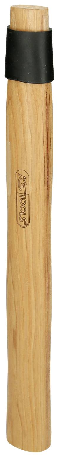 Ein hölzerner Nudelholzgriff mit einem schwarzen Gummiring oben. Eignet sich für Teigbearbeitung in der Küche.