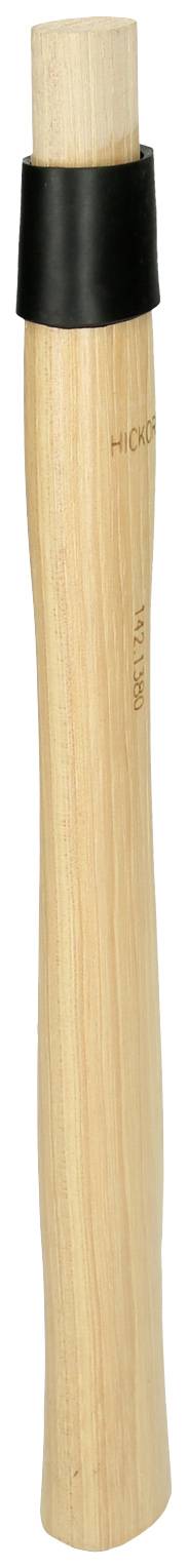 Holzhammer mit einem schwarzen Gummiring um den Kopf. Der Griff ist glatt und hellbraun.