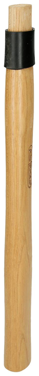 Ein hölzerner Hammerstiel mit einer schwarzen Kunststoffkappe am oberen Ende.