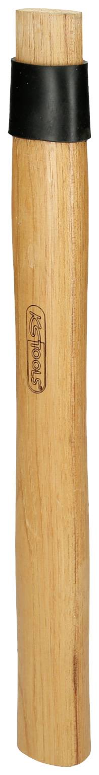 Holzgriff eines Hammers mit schwarzer Kunststoffkappe oben.