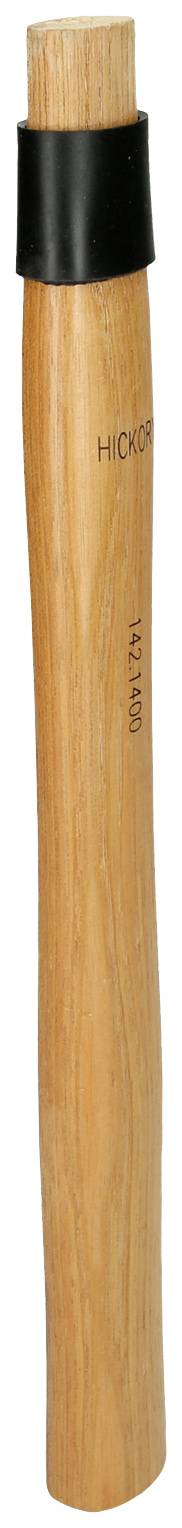 Holzgriff eines Hammers mit schwarzem Gummischutz oben; 'HICKORY' und '600g' sind auf das Holz gedruckt.