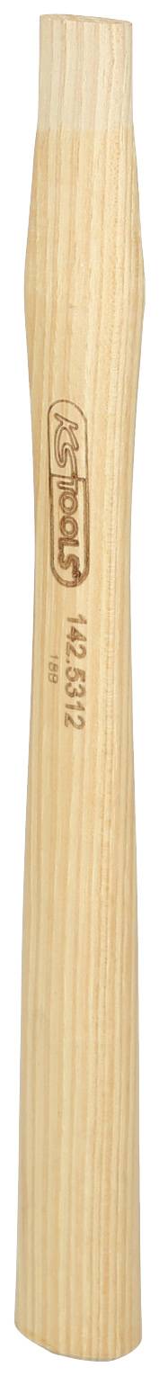 Holzgriff mit eingeprägtem Markennamen und Logo. Der Griff ist schlank und glatt, geeignet für Werkzeugmontage.