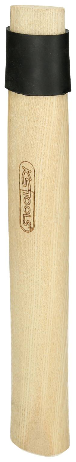 Ein hölzerner Stiel mit schwarzem Plastik- oder Gummigriff, möglicherweise Teil eines Werkzeugs oder Instruments.