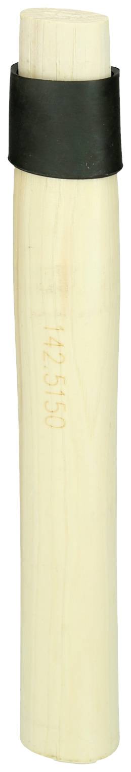 Ein hölzerner Hammerstiel mit schwarzem Metallkragen am oberen Ende, etwa mittig mit einer eingravierten Zahl.