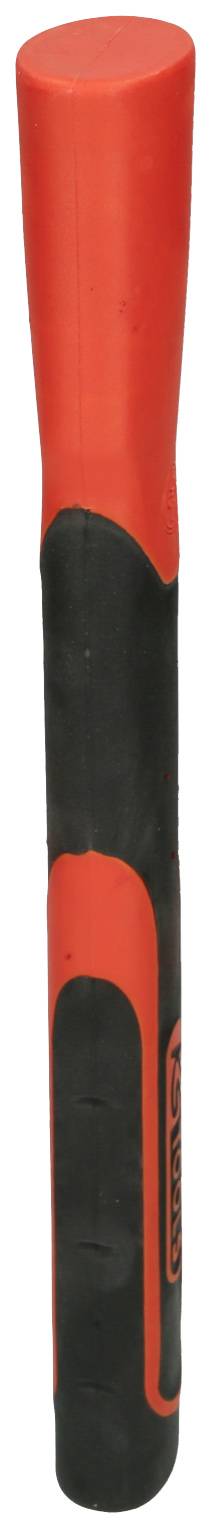 Ein rot-schwarzer Hämmer mit rutschfestem Griff, aufrecht stehend.