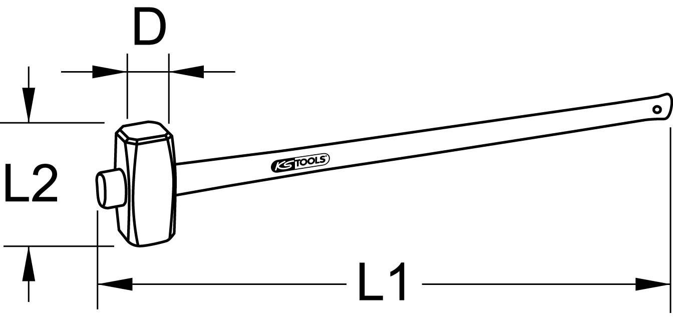 Abbildung eines Hammers mit langem Griff. Beschriftet mit 