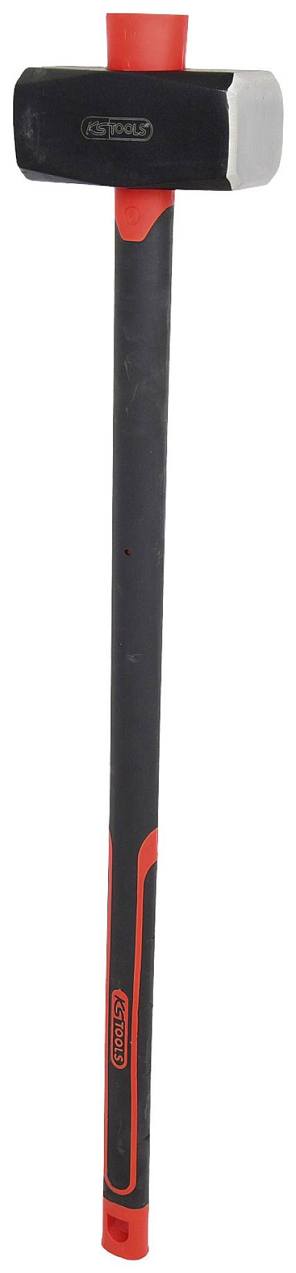 Ein Vorschlaghammer mit rotem und schwarzem Griff, der robust wirkt.