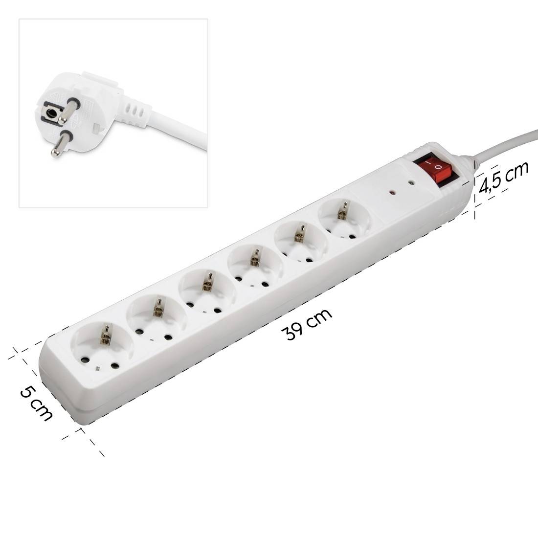 hama 00223152 Steckdosenleiste, 6-fach, Überspannungsschutz, Schalter, 1,4 m, Weiß