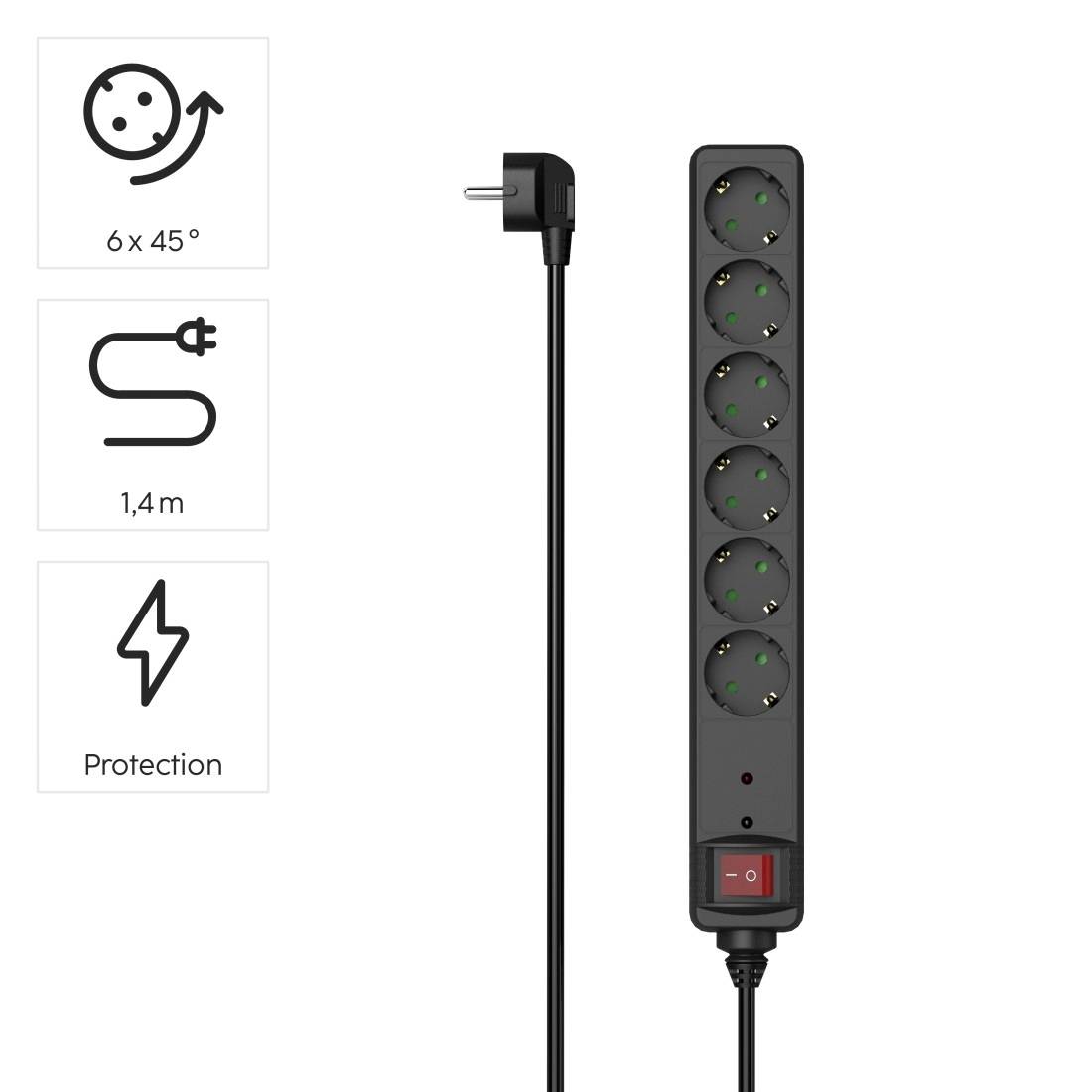 Hama 00223153 Steckdosenleiste mit Schalter Schwarz Schutzkontakt 1 St.