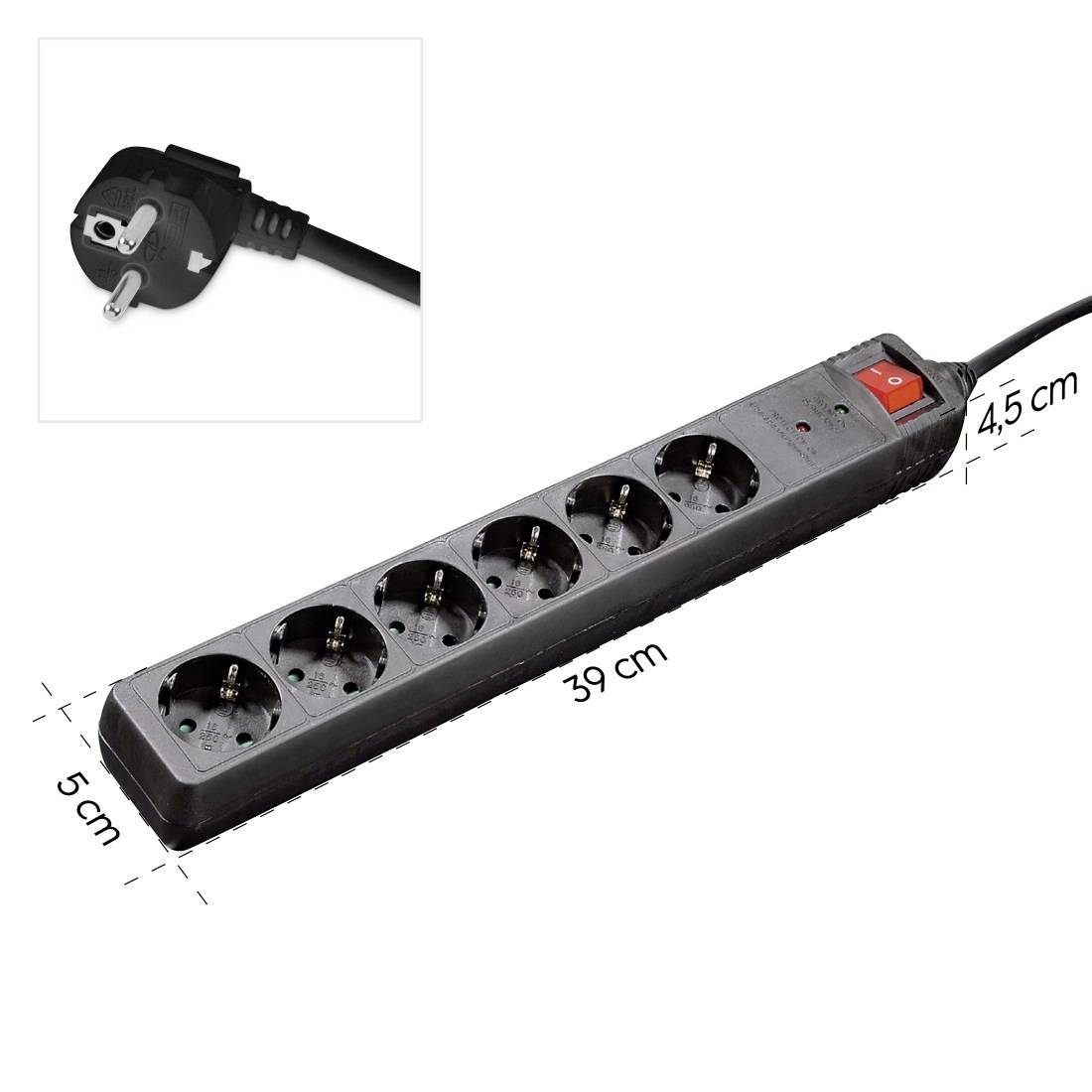 hama 00223153 Steckdosenleiste, 6-fach, Überspannungsschutz, Schalter, 1,4 m, Schwarz