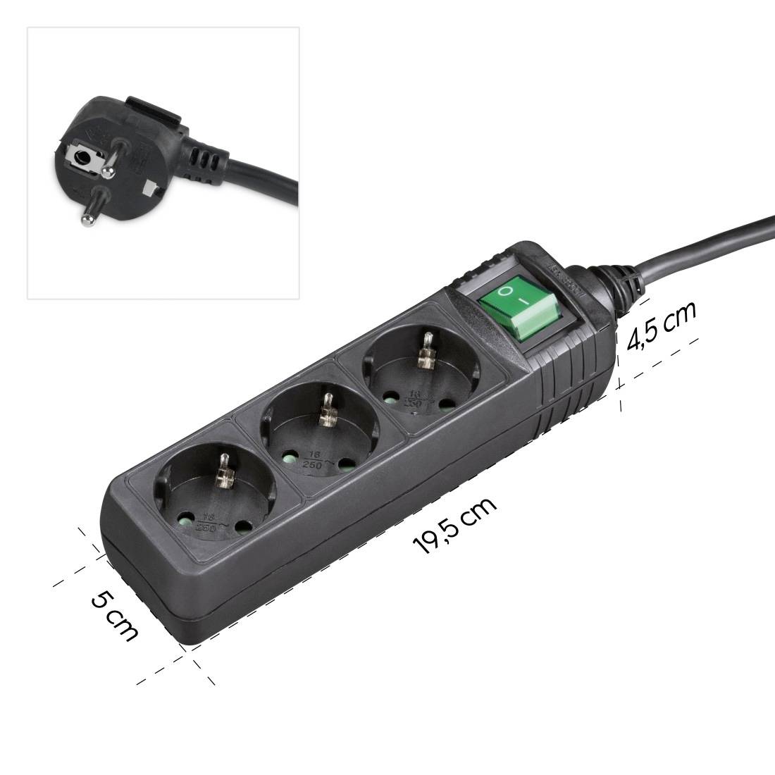 hama 00223004 Steckdosenleiste, 3-fach, Schalter, 1,4 m, Schwarz