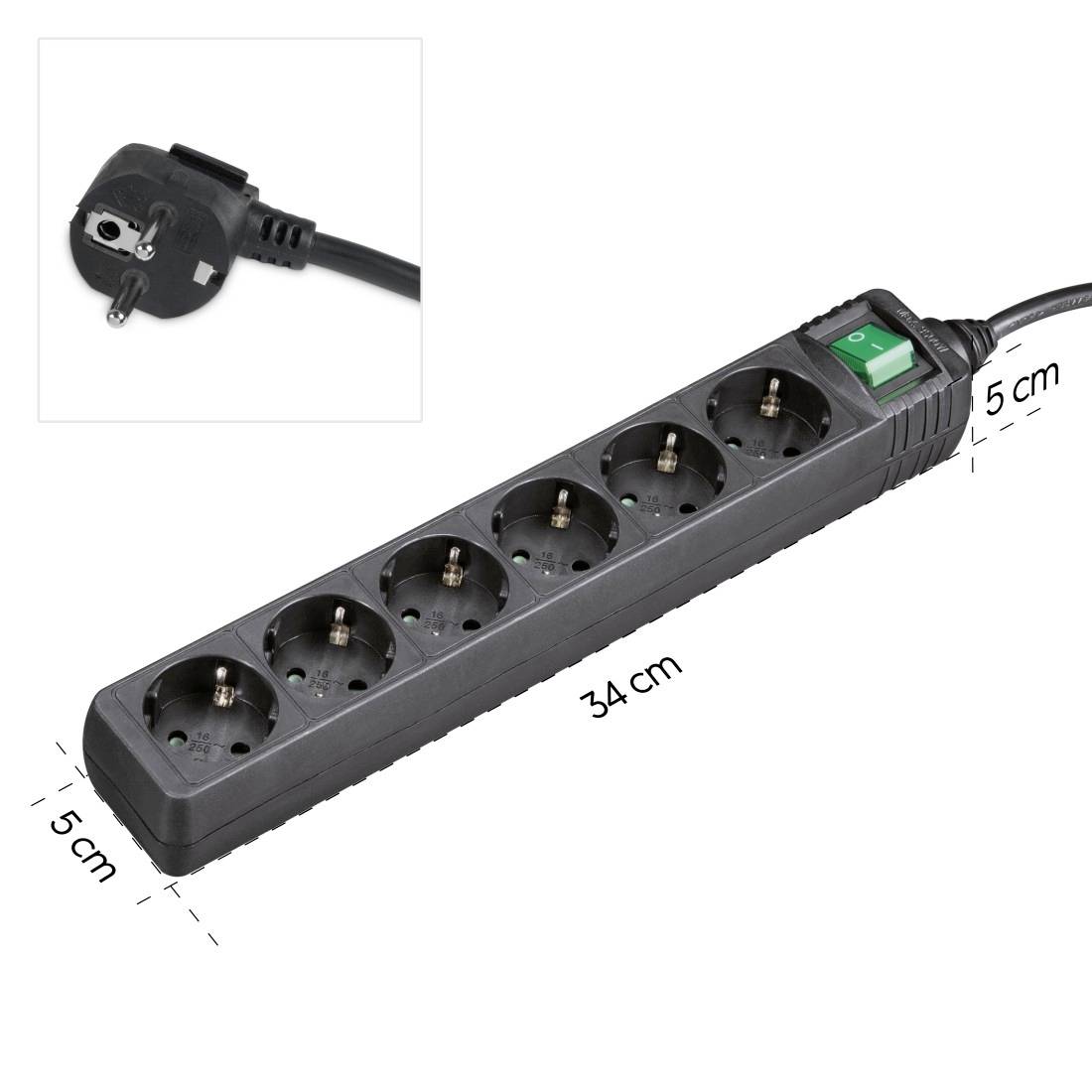 Hama 00223010 Steckdosenleiste mit Schalter Schwarz Schutzkontakt 1St.