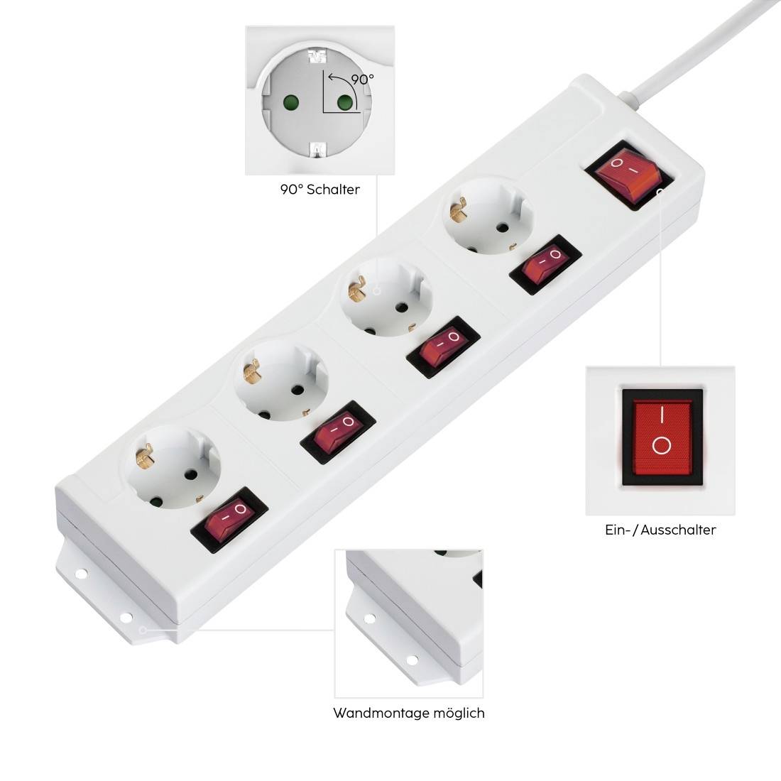 Hama 00223121 Steckdosenleiste mit Schalter Weiß Schutzkontakt 1 St.