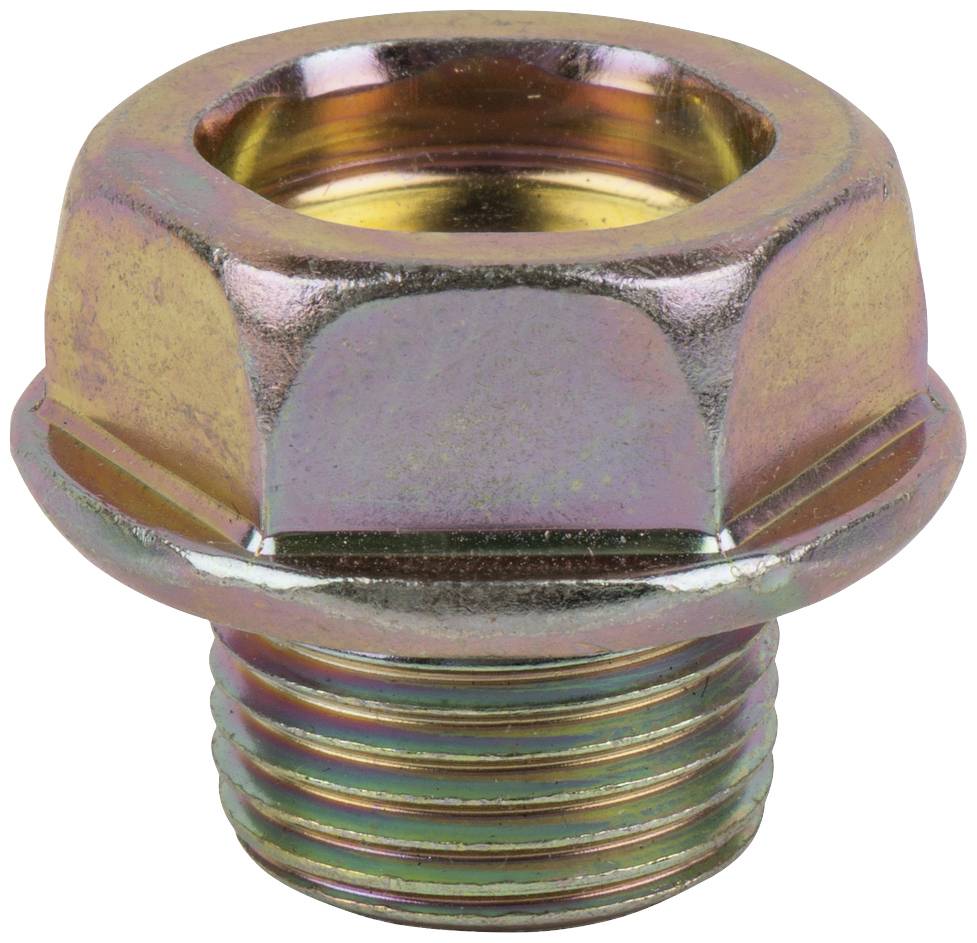 Sechskant-Radschraube aus Metall mit breitem Kragen und Gewinde.