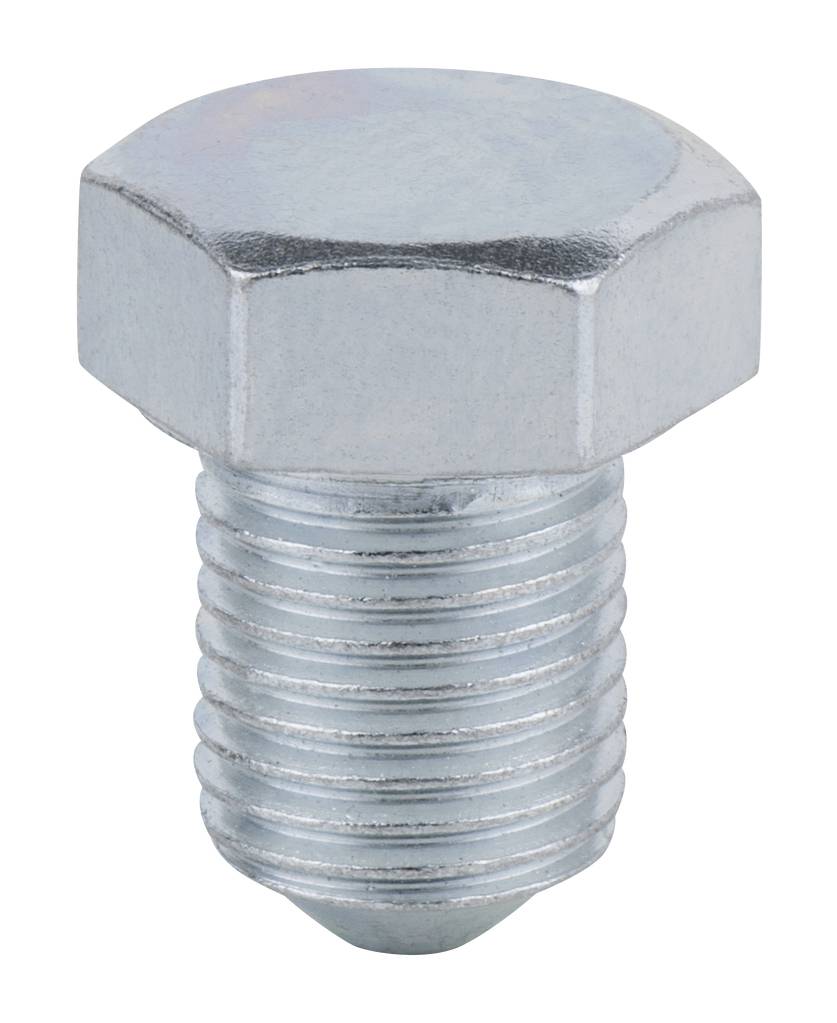 Metallschraube mit sechseckigem Kopf und Gewinde, aus glänzendem Stahl.
