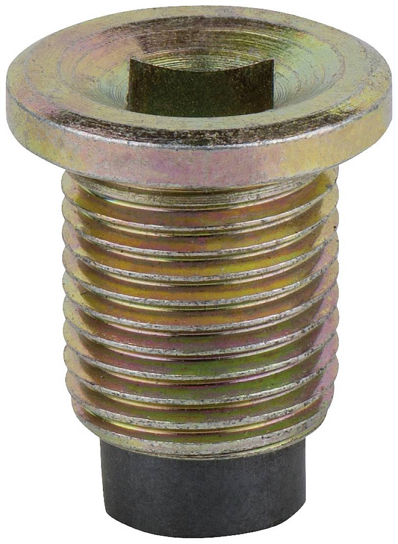 Eine Metallschraube mit sechseckigem Kopf, geeignet für mechanische Anwendungen. Schraubengewinde und quadratischer Innensechskant sichtbar.