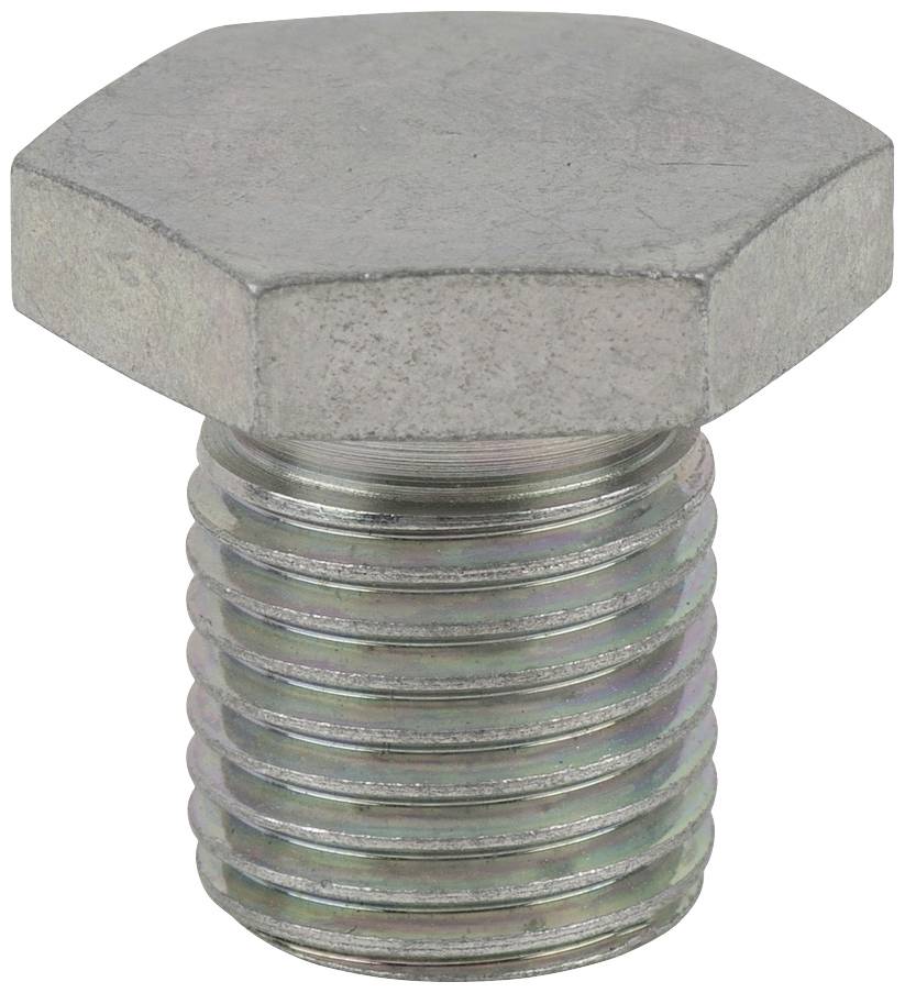 Ein sechseckiger Metallschraubenkopf mit einem kurzen Gewindeschaft.