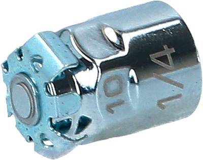 Ein silberner Metallverschluss oder Verbindungsstück mit eingravierter Größenangabe '1/4'.